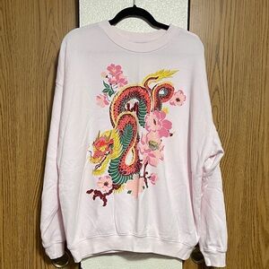 Grayson Threads Pink Sweatshirt with Dragon and Floral Design